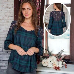 Plaid Lace Detail Women's Top